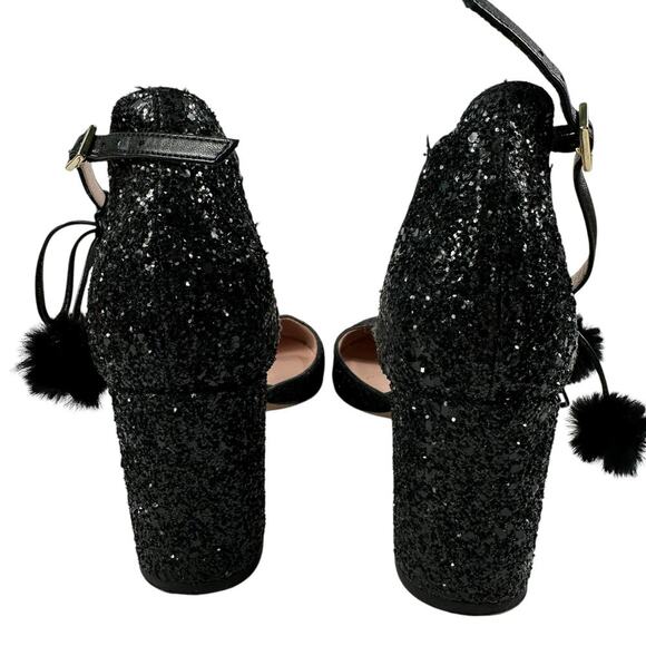Kate Spade Abigail Glitter Pumps Pom Pom Block Heel Party Shoe Wmn Sz 6.5 - Picture 7 of 16